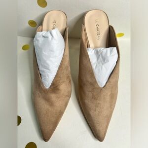 Le Chateau beige suede point toe mules heels